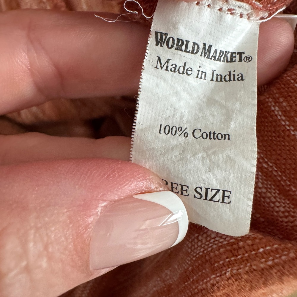 World Market Striped Caftan Maxi Dress Empire Waist One Size Earthy Oversized - Picture 3 of 9
